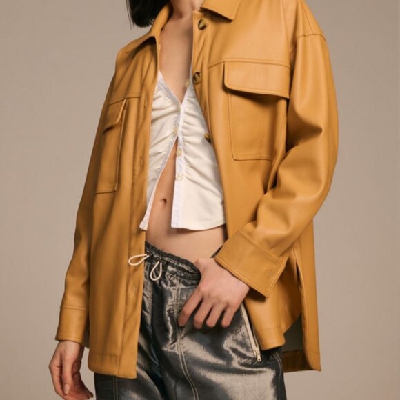 Anthropologie Maeve Vegan Leather Oversized Shirt Jacket, NWT, Sz M